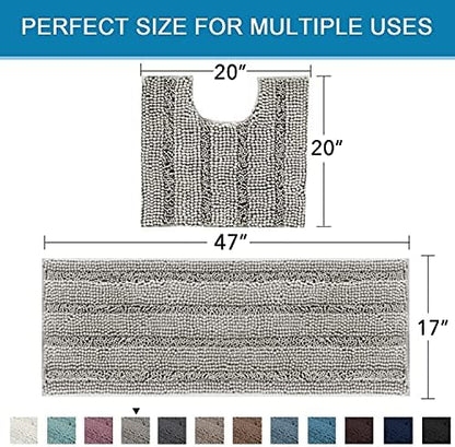 H.VERSAILTEX Bathroom Rugs Bath Rug Set 2 Piece Bathroom Contour Rug Toilet Mat Sets Non Slip Contour Bath Rug Ultra Thick Water Absorbent Striped Bath Mats Washable(47" x 17" Plus 20" x 20" U, Dove)