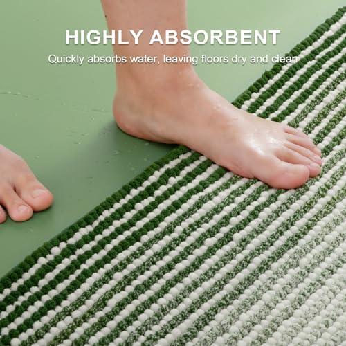BSICPRO Bathroom Rugs Sets 2 Piece, Non Slip Striped Bath Mat, Hunter Green