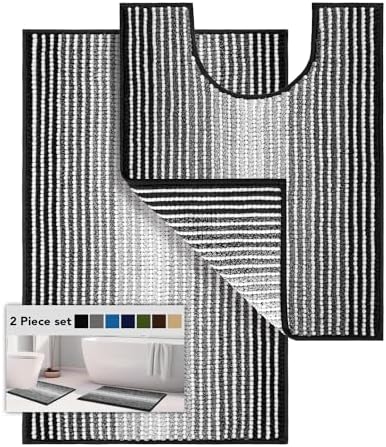 BSICPRO Bathroom Rugs Sets 2 Piece, 32"x20" + U-Shaped 24"x20", Black