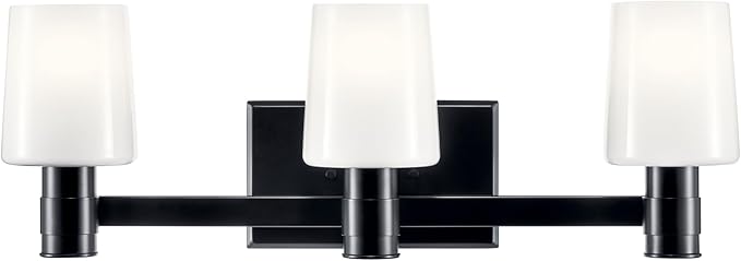 Kichler Adani 3-Light Vanity, Modern Light with Opal Glass in Black, Bathroom or Powder Room (8.25" x 24"), 55176BK