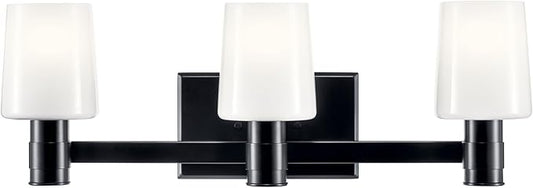 Kichler Adani 3-Light Vanity, Modern Light with Opal Glass in Black, Bathroom or Powder Room (8.25" x 24"), 55176BK