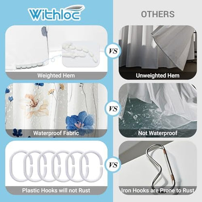 WITHLOC Floral Shower Curtains for Bathroom, Blue, 72" W x 72" L