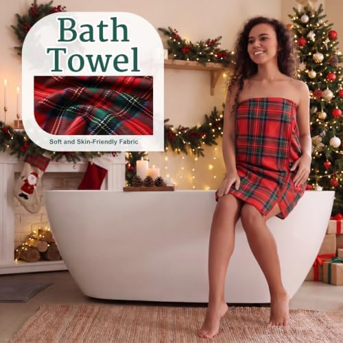 Hahafelt Decorative Bathroom Towel Set,Red and Green, Plaid