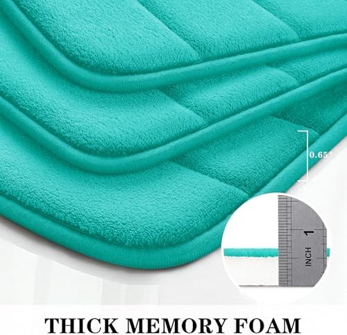 BYSURE Light Teal Memory Foam Bathroom Rug Set 3 Piece