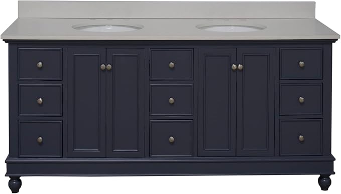 Bella 72-inch Double Bathroom Vanity (Quartz/Marine Gray): Includes Marine Gray Cabinet with Stunning Quartz Countertop and White Ceramic Sinks
