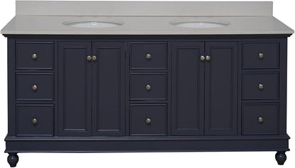 Bella 72-inch Double Bathroom Vanity (Quartz/Marine Gray): Includes Marine Gray Cabinet with Stunning Quartz Countertop and White Ceramic Sinks