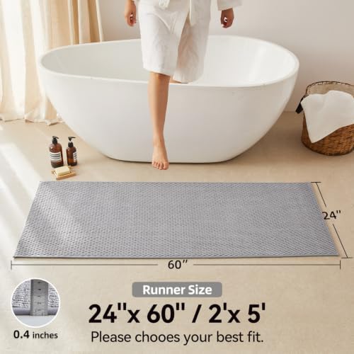 Triohero Bathroom Runner Rug, Long Bath Mat Washable Thin Quick Dry Low Pile Bathroom Runner Rugs 24 x 60 Non Slip, Light Grey 24x60