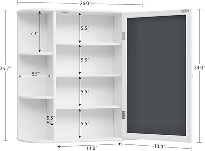 Iwell Bathroom Medicine Cabinet with Mirror, Bathroom Wall Cabinet with 2 Adjustable Shelves & 6 Open Shelves, Medicine Cabinet Organizer, Bathroom Cabinet Wall Mounted, White