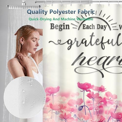 Begin Each Day With A Grateful Heart Shower Curtain with Hooks 72 x 72 Inch