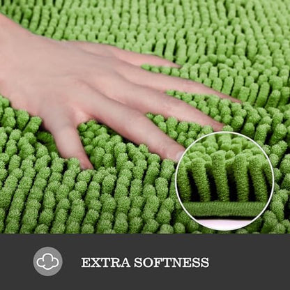 Yeaban Chenille Forest Green Bathroom Rug 20"x32", Non-Slip Rubber Backing