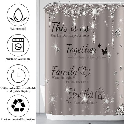 4Pcs Family Shower Curtain Sets with Non-Slip Rugs