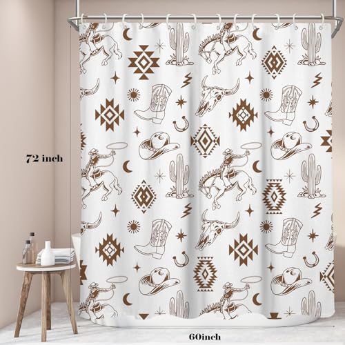 Western Cowboy Cactus Shower Curtain, 12 Hooks, 60" W x 72" L