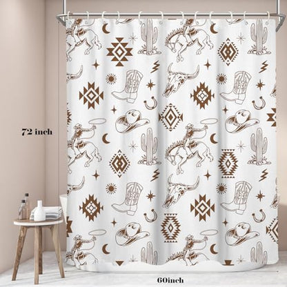 Western Cowboy Cactus Shower Curtain, 12 Hooks, 60" W x 72" L