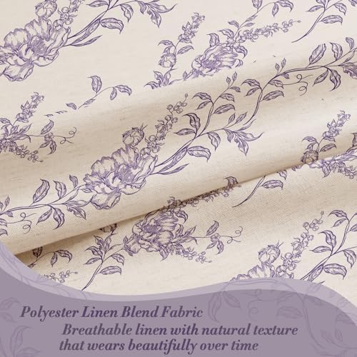 Purple Linen Farmhouse Shower Curtain, Boho Floral Bathroom 72x78