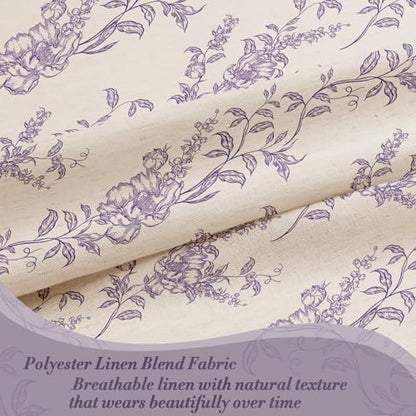 Purple Linen Farmhouse Shower Curtain, Boho Floral Bathroom 72x78
