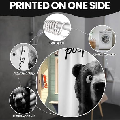 Extra Tall Shower Curtain XL Funny Black Bear, 70 x 78 Inchs