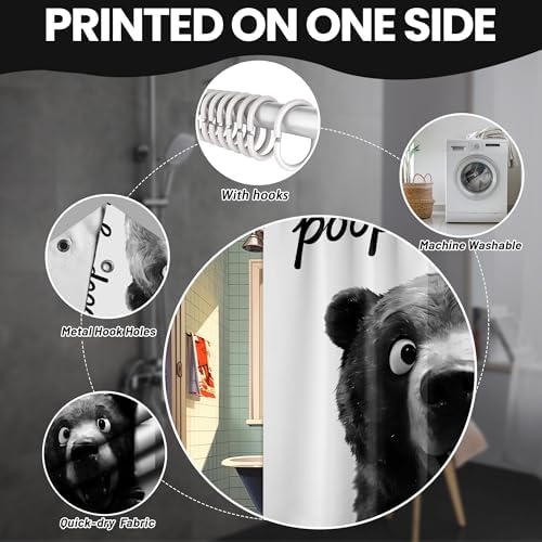 Extra Tall Shower Curtain XL Funny Black Bear, 70 x 84 Inchs