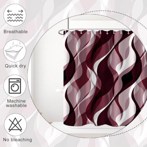 Burgundy Striped Clawfoot Tub Shower Curtain 180x70 inch 30 Hooks