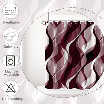 Burgundy Striped Clawfoot Tub Shower Curtain 180x70 inch 30 Hooks