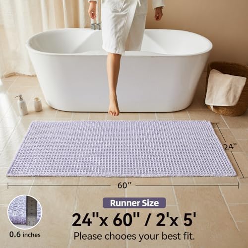 Triohero Waffle Runner Bath Mat - Long Bathroom Rugs Non Slip Washable, Ultra Soft Super Absorbent Quick Dry Boho Farmhouse Bathroom Decor, 24" x 60"', Lavender Cream