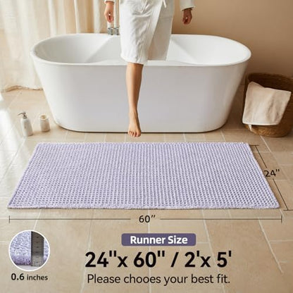 Triohero Waffle Runner Bath Mat - Long Bathroom Rugs Non Slip Washable, Ultra Soft Super Absorbent Quick Dry Boho Farmhouse Bathroom Decor, 24" x 60"', Lavender Cream