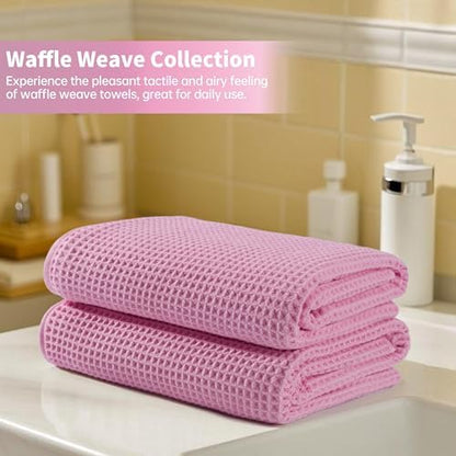 Microfiber Waffle Bath Towels, 4 Pieces, Soft, Absorbent, Fast Drying, Lint Free 430 GSM (27''x55''/68.58 cm x139.7 cm)