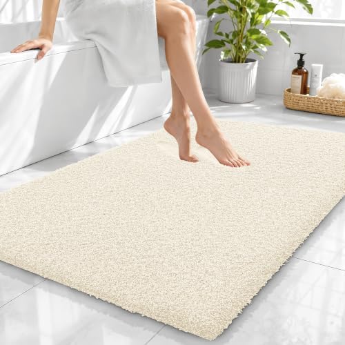 OLANLY Microfiber Large Bathroom Rugs 40x32, Soft Absorbent Bath Mat, White