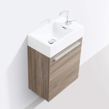 Blossom 18-Inch Floating Bathroom Vanity with Acrylic Sink, All-Wood Construction, Space-Saving Wall Mounted Vanity Cabinet for Compact Bathrooms, Modern Design Bathroom Sink Cabinet, Cart Oak