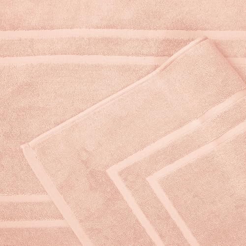 Feather & Stitch 2 Piece Towel Like Bath Mats (30x21 Inch) 100% Cotton Terry Bath Mats, Bathroom Shower Floor Mats [NOT A Bathroom Rug], Soft Absorbent Washable Mats - Pale Peach
