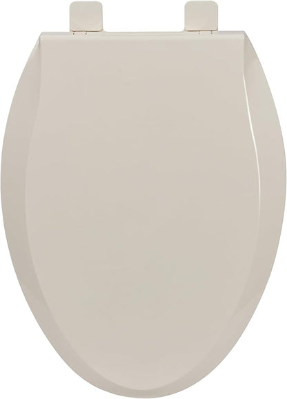 19" Elongated Almond Toilet Seat for Adult and Child, Built-In Potty Training Seat with Soft Quiet Close Non-Slip Design, Magnetic Kids Seat and Cover for Elongated/Oval Toilets, Easy to Install