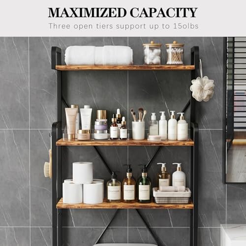 Over The Toilet Storage Cabinet, Freestanding Bathroom Shelf with Hooks