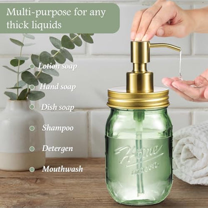 Amolliar Green Glass Bathroom Accessories Set, 4Pcs Mason Jar Bathroom Set