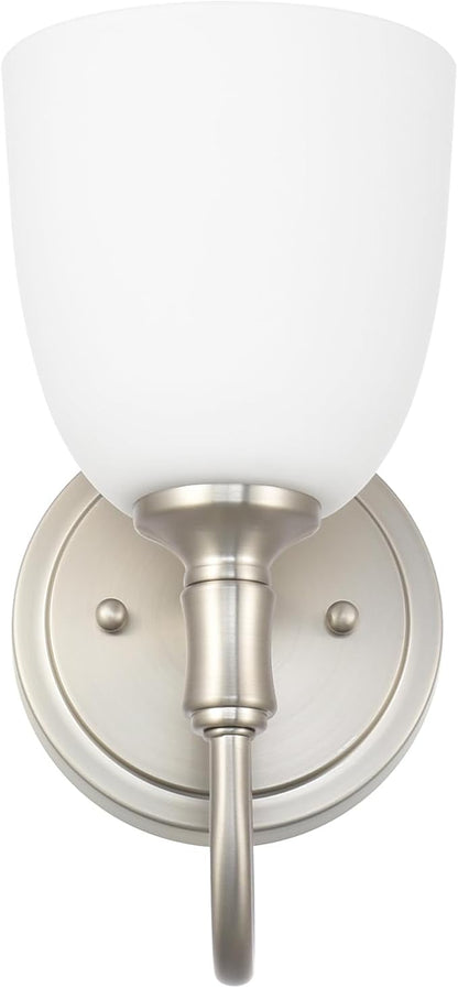 Vintage Traditional 1-Light Indoor Wall Sconce with Frosted Glass Bathroom Bedroom Hallway, 10.6" H x 5.3" W, Brushed Nickel