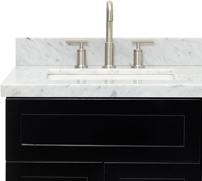 ARIEL Hamlet 60-inch Bathroom Vanity with Sink,Solid Wood, 1.5-inch Italian Carrara Marble Countertop, Double Rectangular Porcelain Sink, 4 Soft Closing Doors, 3 Dovetail Drawers, Black