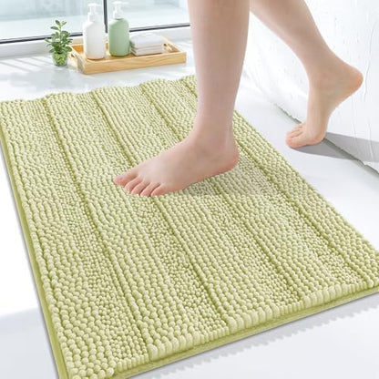 Grandaily Chenille Striped Bathroom Rugs 24x16, Extra Thick and Soft Absorbent Bath Mats, Rubber Backing, Plush Shaggy Shower Carpet, Machine Wash Dry, Bath Rug for Bathroom, Vanilla