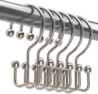 Titanker Shower Curtain Hooks Rings, Rust Resistant Metal Minimalist Simple Double Glide Shower Hooks Rings for Bathroom Shower Rods Curtains, Set of 12 Hooks - Nickel
