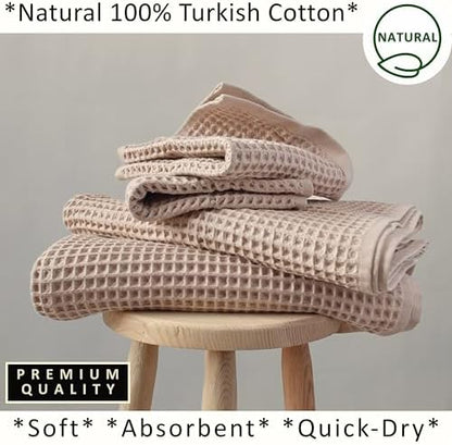 PÜSKÜL Natural 100% Turkish Cotton Waffle Towels Set of 4-Piece, Beige