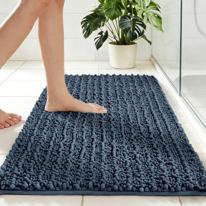 Disolla Blue Bath Mat 24x36 Inch - Luxury Chenille Bathroom Rug, Extra Soft Shaggy Plush Absorbent Mat, Non-Slip Washable Rug for Bathtub, Shower and Bedside