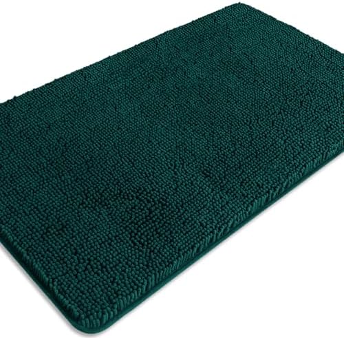 Dark Teal Bathroom Rugs – Absorbent and Washable Bath Mat, Non-Slip, Thick Soft Chenille Bath Rugs for Bathroom Floor, Shower, Sink - 26" x 44"