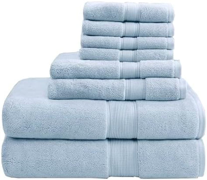 Madison Park 800GSM 100% Cotton Bathroom Bath Towel Set of 8, Light Blue