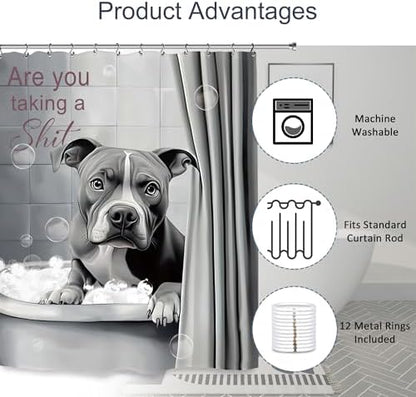 Funny Dog Shower Curtain 60Wx72L Inch Bulldog Hilarious Pet Animal Interesting Cute Bathroom Set Accessories Decor with 12 Pack Hooks