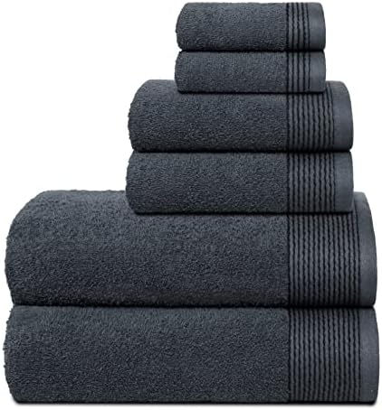 Belizzi Home 100% Cotton Ultra Soft 6 Pack Towel Set, Contains 2 Bath Towels 28x55 inch, 2 Hand Towels 16x24 inch & 2 Washcloths 12x12 inch, Compact Lightweight & Highly Absorbant - Charcoal Grey