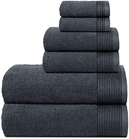 Belizzi Home 100% Cotton Ultra Soft 6 Pack Towel Set, Contains 2 Bath Towels 28x55 inch, 2 Hand Towels 16x24 inch & 2 Washcloths 12x12 inch, Compact Lightweight & Highly Absorbant - Charcoal Grey