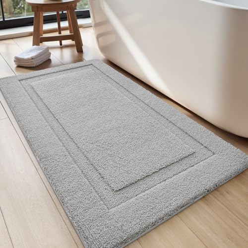 LUMI Large Bathroom Rugs Soft Absorbent, Non Slip Bath Mat 24x43, Grey