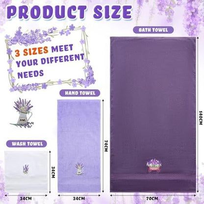 Peryiter 3 Pack Lavender Decorative Bath Towel Set