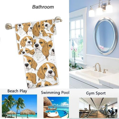 Naanle Cute Cartoon Beagle Dog Soft Luxury Decorative Set of 3 Towels, 1 Bath Towel+1 Hand Towel+1 Washcloth, Multipurpose for Bathroom, Hotel, Gym, Spa and Kitchen
