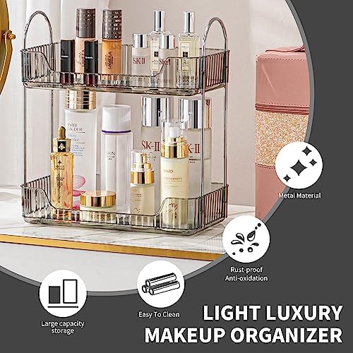 Akinbas 2 Tier Bathroom Organizer Countertop Makeup Perfume Tray Skincare Organizer for Bathroom Dresser Vanity (Grey)