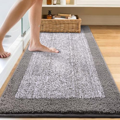 80x24 Bathroom Rugs Non Slip Washable, Soft Absorbent Bath Mat Light Grey