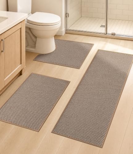 YIHOUSE Khaki Bathroom Rugs Sets 3 Pieces,Thin Bath Mat Quick Dry