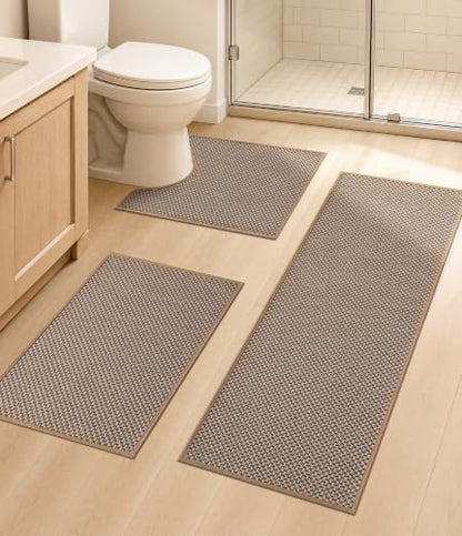 YIHOUSE Khaki Bathroom Rugs Sets 3 Pieces,Thin Bath Mat Quick Dry